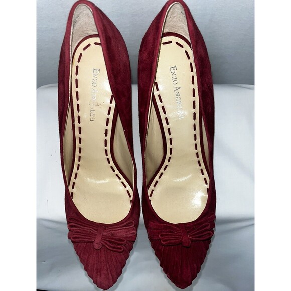Enzo Angiolini Red Suede Pleated Toe With Bow Woman’s Heels Size 9.5 M - Picture 3 of 15